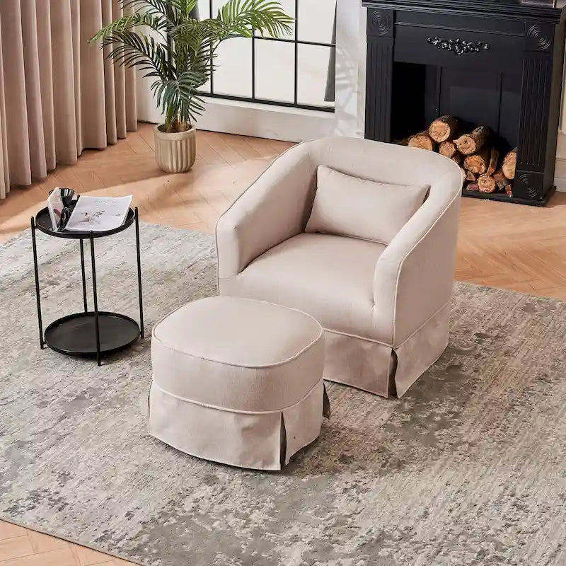 Fauteuil d'appoint pivotant avec pouf - Rotation à 360°