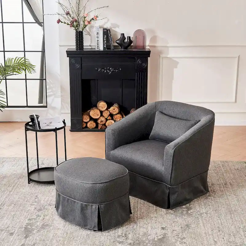 Fauteuil d'appoint pivotant avec pouf - Rotation à 360°
