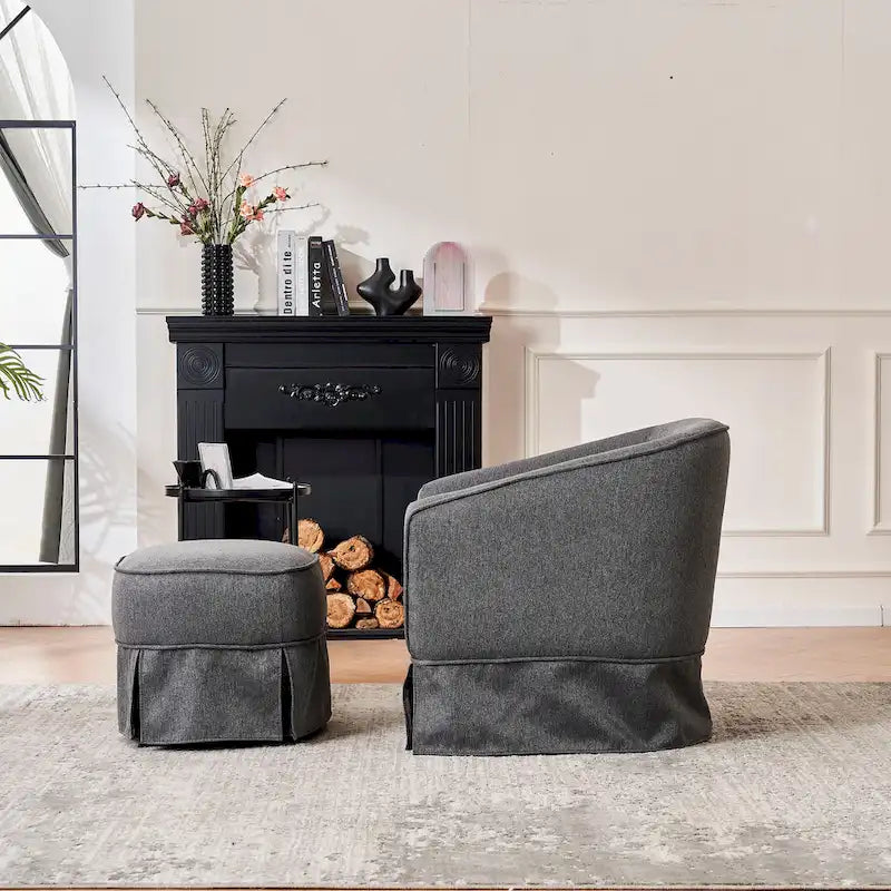 Fauteuil d'appoint pivotant avec pouf - Rotation à 360°