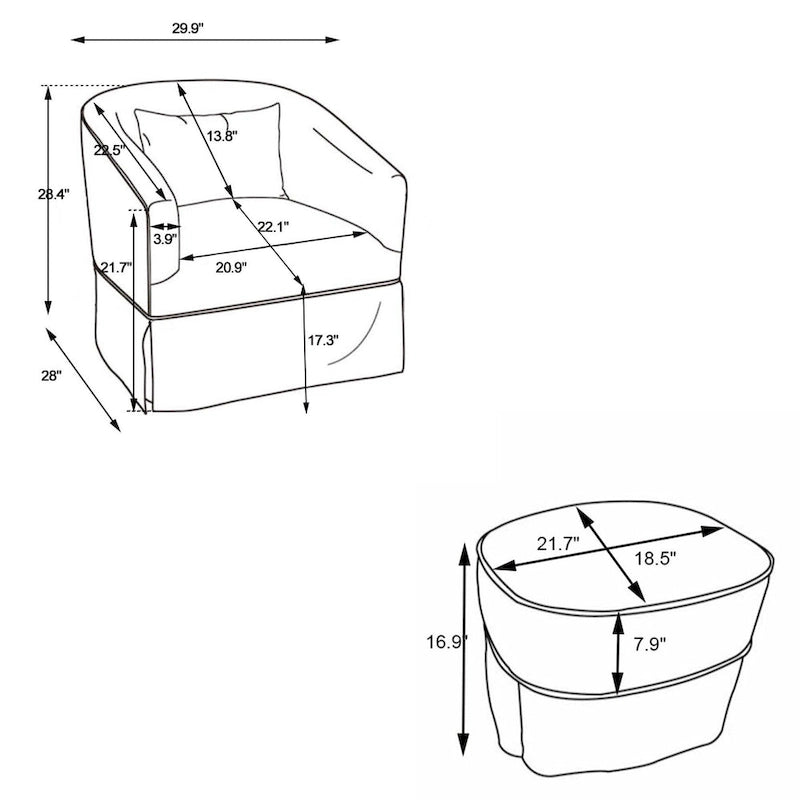 Fauteuil d'appoint pivotant avec pouf - Rotation à 360°