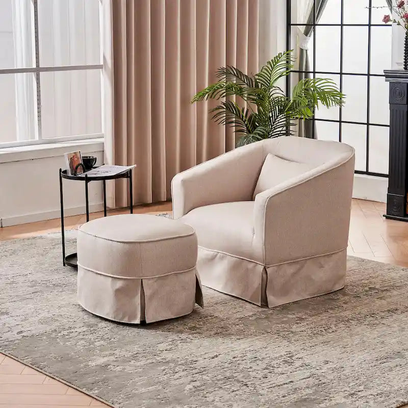 Fauteuil d'appoint pivotant avec pouf - Rotation à 360°