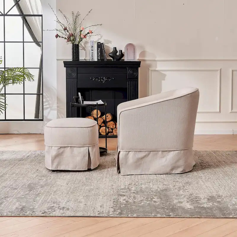 Fauteuil d'appoint pivotant avec pouf - Rotation à 360°