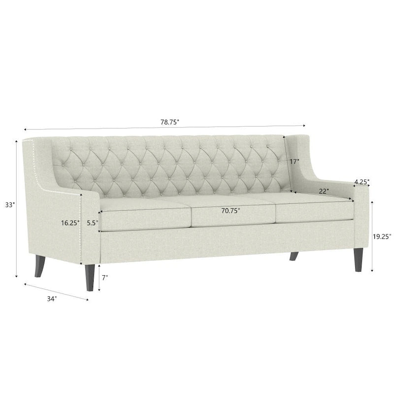 Canapé capitonné de style Mid-Century avec mousse haute densité - Capacité de 300 kg