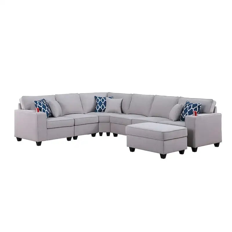 Canapé d'angle réversible rembourré avec ottoman – Gris clair