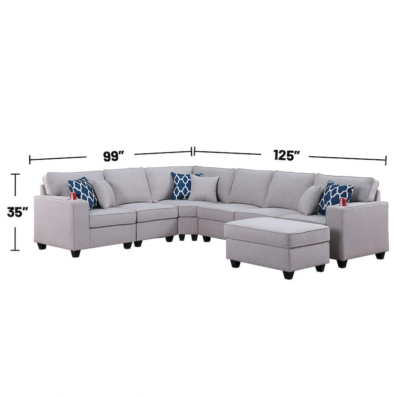 Canapé d'angle réversible rembourré avec ottoman – Gris clair