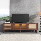Meuble TV de 180 cm d'inspiration rotin avec 2 tiroirs et 3 placards pour téléviseurs jusqu'à 80 pouces