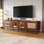 Meuble TV de 180 cm d'inspiration rotin avec 2 tiroirs et 3 placards pour téléviseurs jusqu'à 80 pouces