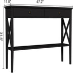Console de 47 po avec tiroirs et étagère centrale - Plateau en bois d'hévéa naturel