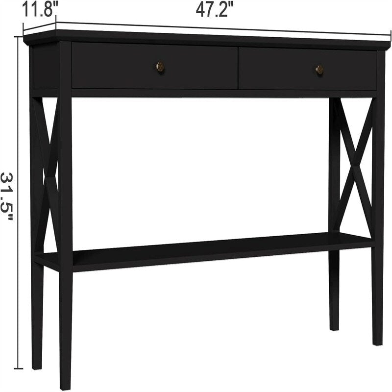 Console de 47 po avec tiroirs et étagère centrale - Plateau en bois d'hévéa naturel