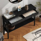 Console de 47 po avec tiroirs et étagère centrale - Plateau en bois d'hévéa naturel