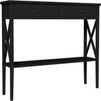 Console de 47 po avec tiroirs et étagère centrale - Plateau en bois d'hévéa naturel