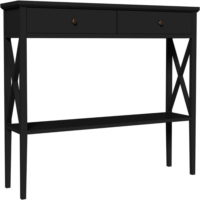 Console de 47 po avec tiroirs et étagère centrale - Plateau en bois d'hévéa naturel