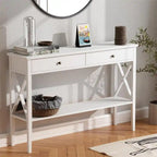 Console de 47 po avec tiroirs et étagère centrale - Plateau en bois d'hévéa naturel