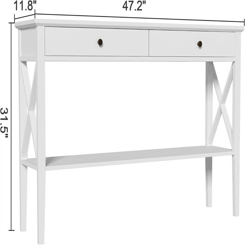 Console de 47 po avec tiroirs et étagère centrale - Plateau en bois d'hévéa naturel