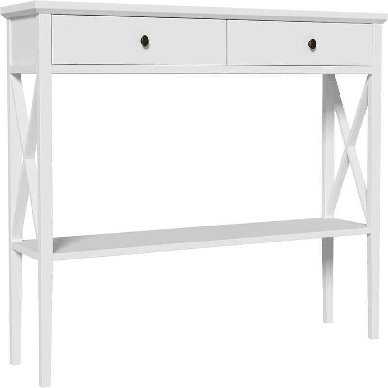 Console de 47 po avec tiroirs et étagère centrale - Plateau en bois d'hévéa naturel