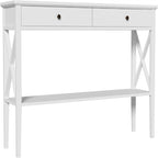 Console de 47 po avec tiroirs et étagère centrale - Plateau en bois d'hévéa naturel