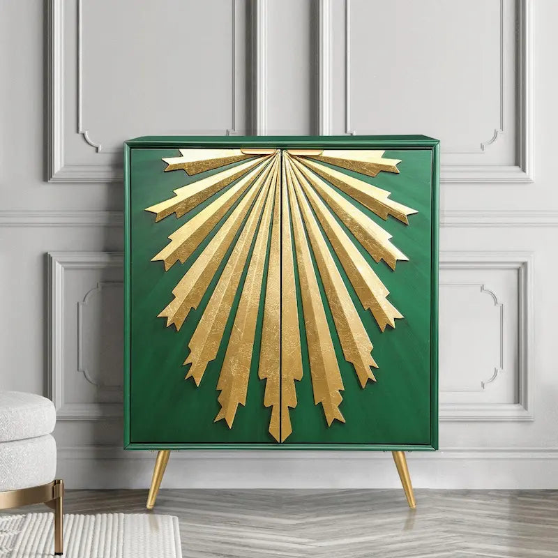 Buffet 2 portes style Mid-Century Modern Sunburst – Bois massif et MDF