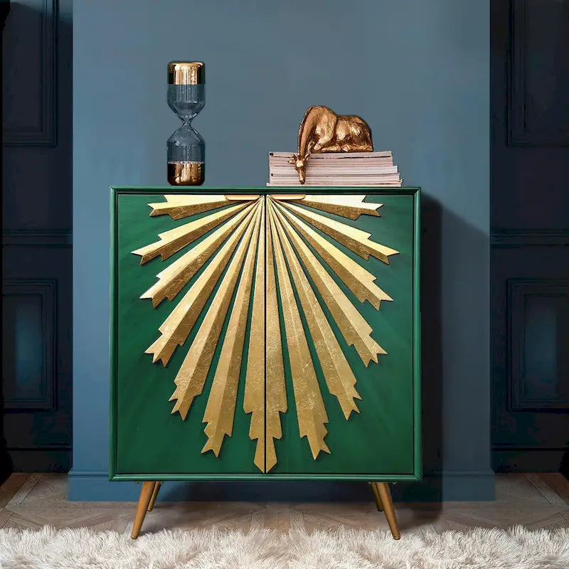 Buffet 2 portes style Mid-Century Modern Sunburst – Bois massif et MDF