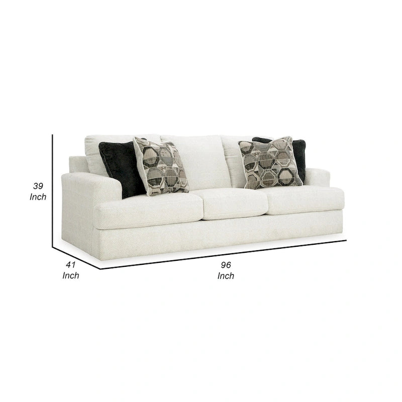 Canapé surdimensionné blanc en polyester de 96 po avec coussins décoratifs et mousse haute résilience
