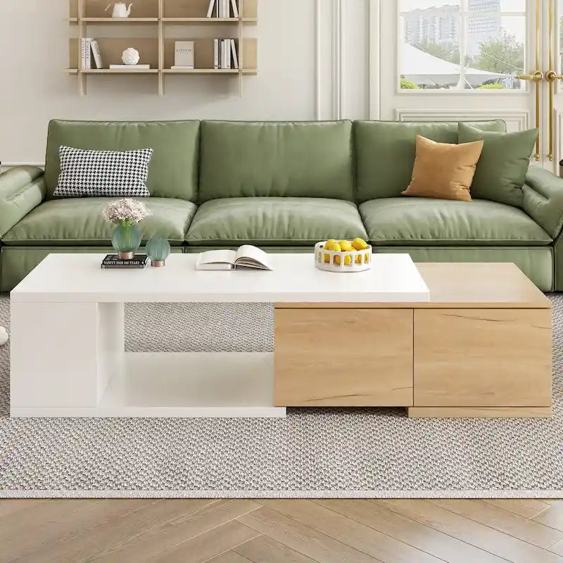 Table basse extensible avec 2 tiroirs de rangement – Design bicolore