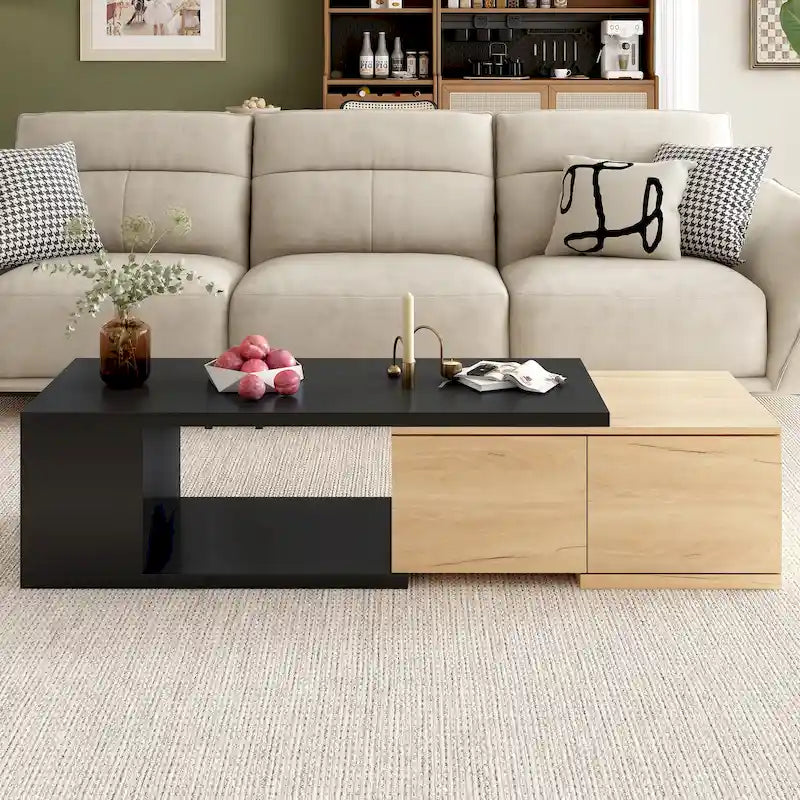 Table basse extensible avec 2 tiroirs de rangement – Design bicolore