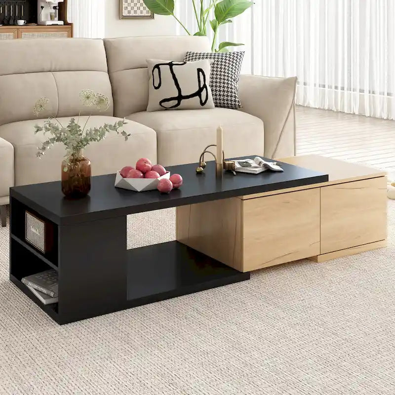 Table basse extensible avec 2 tiroirs de rangement – Design bicolore