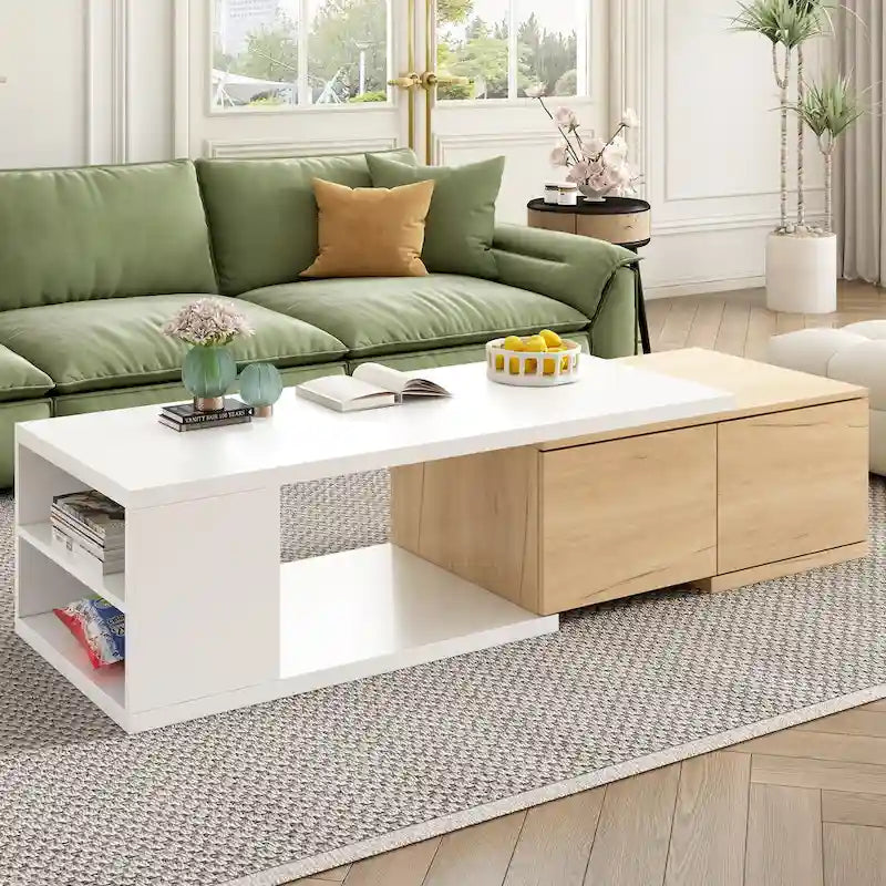 Table basse extensible avec 2 tiroirs de rangement – Design bicolore