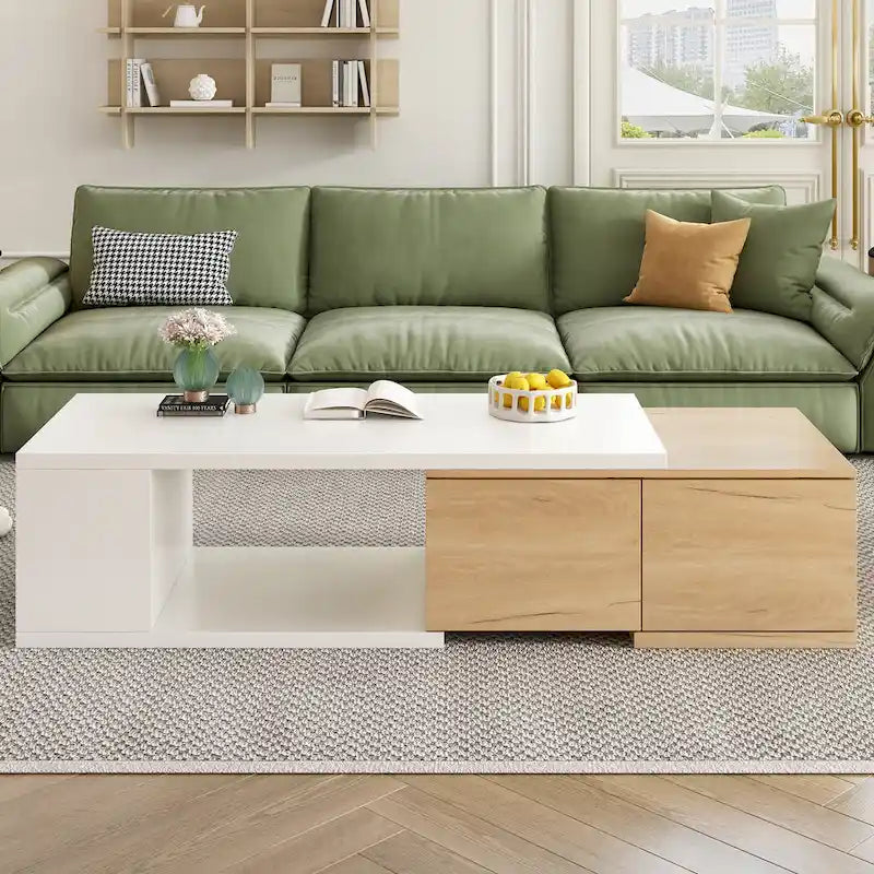 Table basse extensible avec 2 tiroirs de rangement – Design bicolore