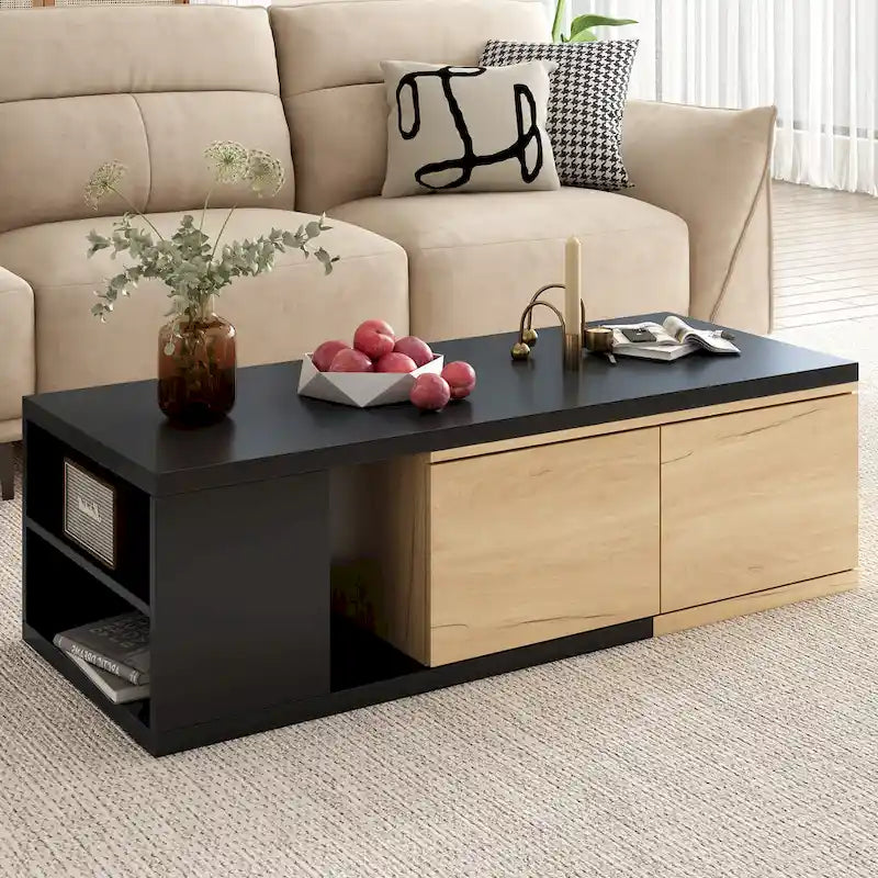 Table basse extensible avec 2 tiroirs de rangement – Design bicolore
