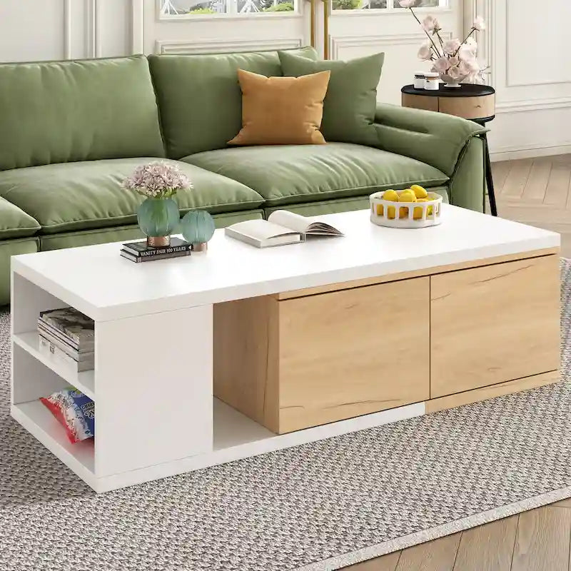 Table basse extensible avec 2 tiroirs de rangement – Design bicolore
