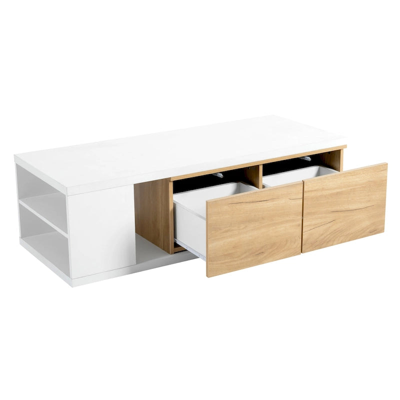 Table basse extensible avec 2 tiroirs de rangement – Design bicolore