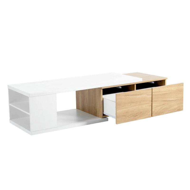 Table basse extensible avec 2 tiroirs de rangement – Design bicolore