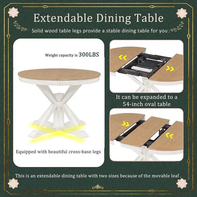 Table à manger extensible rétro avec rallonge papillon - Jusqu'à 6 personnes