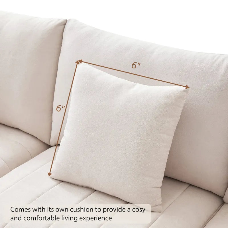 Canapé d'angle moderne en L à rayures verticales, avec pouf et 2 oreillers - Beige