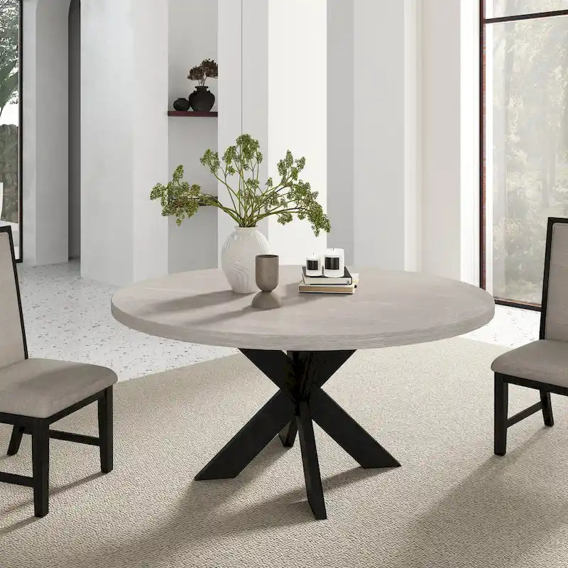 Table à manger ronde de 122 cm avec piètement entrecroisé - Gris