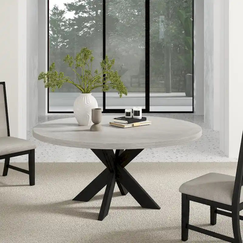 Table à manger ronde de 122 cm avec piètement entrecroisé - Gris