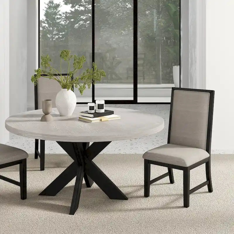 Table à manger ronde de 122 cm avec piètement entrecroisé - Gris