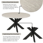 Table à manger ronde de 122 cm avec piètement entrecroisé - Gris