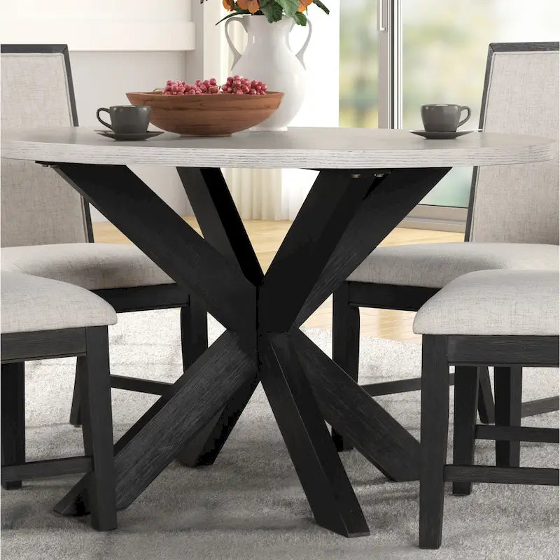 Table à manger ronde de 122 cm avec piètement entrecroisé - Gris