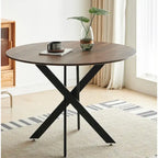Table à manger ronde sur pied du milieu du siècle avec plateau en MDF et pieds en métal