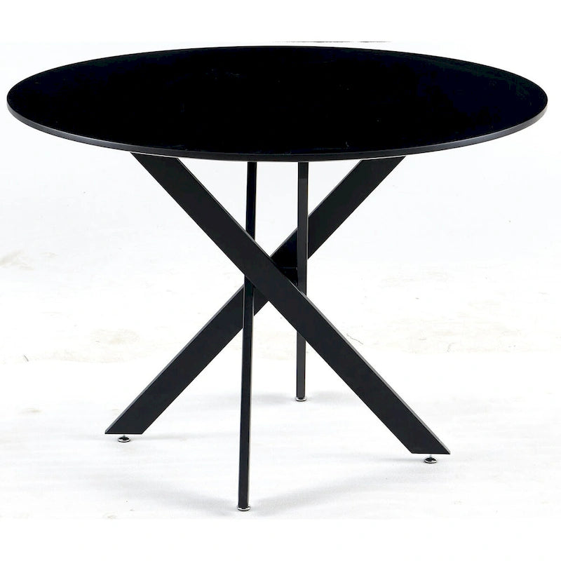 Table à manger ronde sur pied du milieu du siècle avec plateau en MDF et pieds en métal