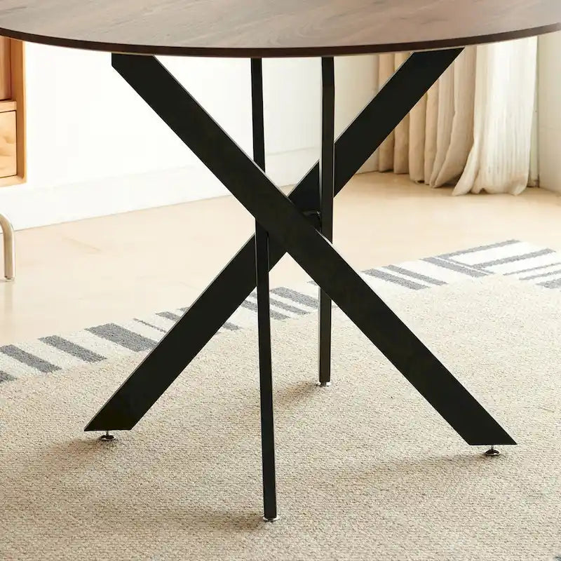 Table à manger ronde sur pied du milieu du siècle avec plateau en MDF et pieds en métal