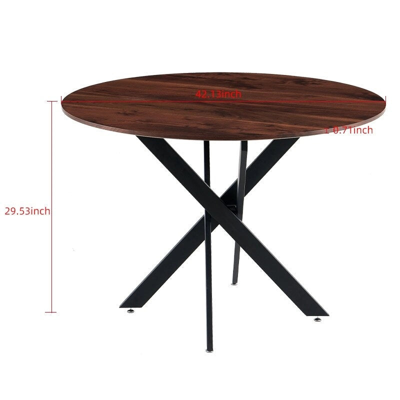 Table à manger ronde sur pied du milieu du siècle avec plateau en MDF et pieds en métal