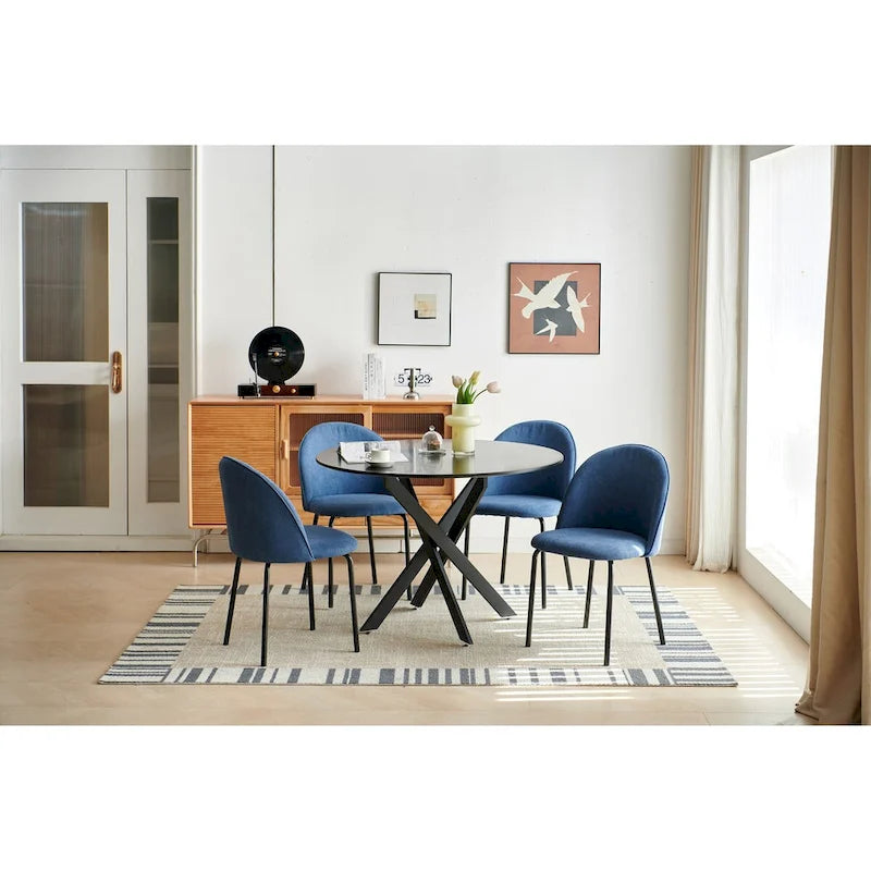 Table à manger ronde sur pied du milieu du siècle avec plateau en MDF et pieds en métal