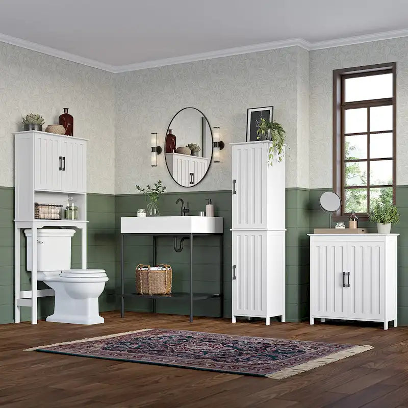 Meuble de rangement haut de salle de bain avec portes et étagères réglables - Blanc