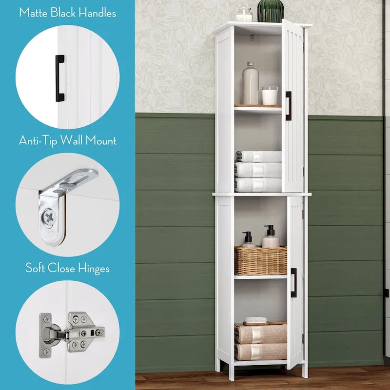 Meuble de rangement haut de salle de bain avec portes et étagères réglables - Blanc