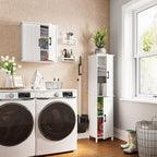 Meuble de rangement haut de salle de bain avec portes et étagères réglables - Blanc