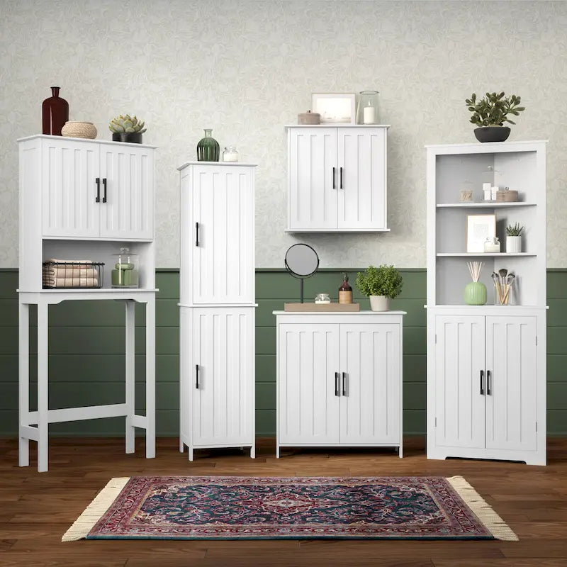 Meuble de rangement haut de salle de bain avec portes et étagères réglables - Blanc