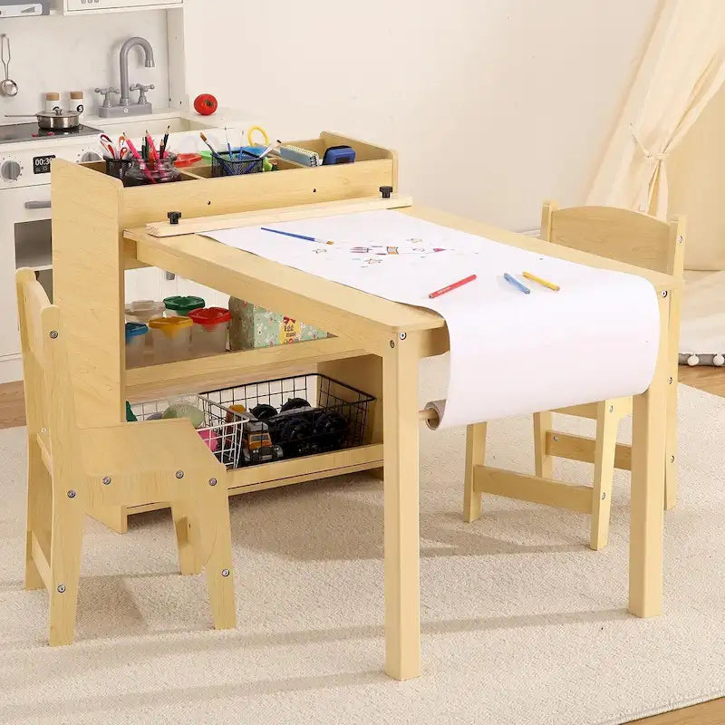 Table d'activités pour enfants avec 2 chaises et étagères de rangement – Bureau d'activités pour les 2-10 ans