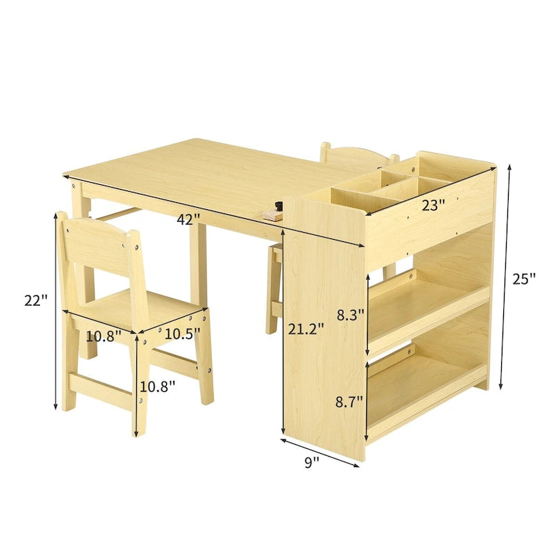 Table d'activités pour enfants avec 2 chaises et étagères de rangement – Bureau d'activités pour les 2-10 ans
